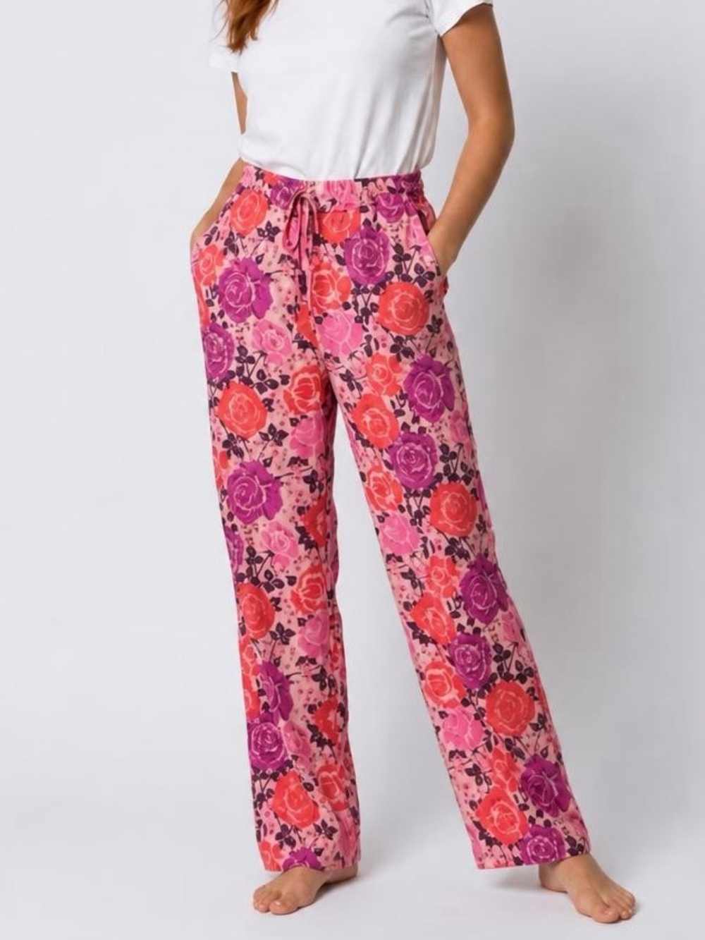 NWT Vera Bradley Women's Pink Floral Pajama Pants 100% Cotton Elastic Waist XS